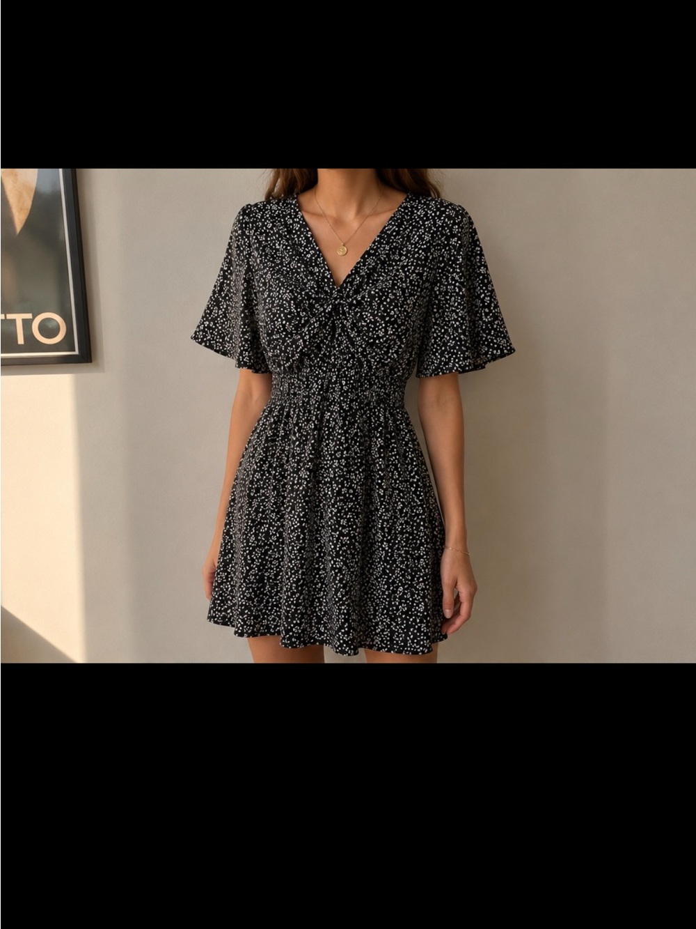 SHEIN Black and White Floral Mini Dress